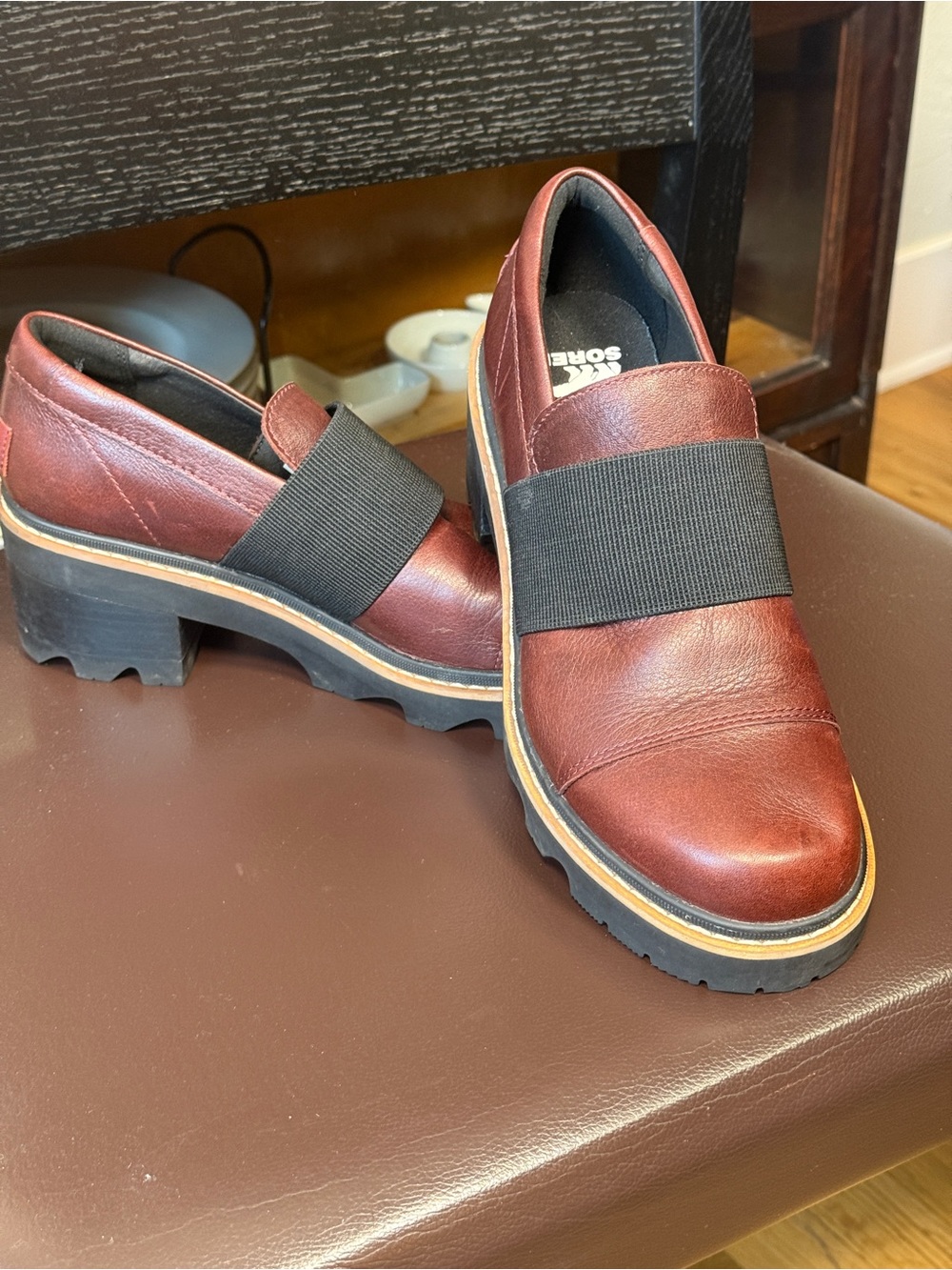 Sorel Joan Now Loafers Spice Brown Leather Lug Sole Slip On Shoes Size  9